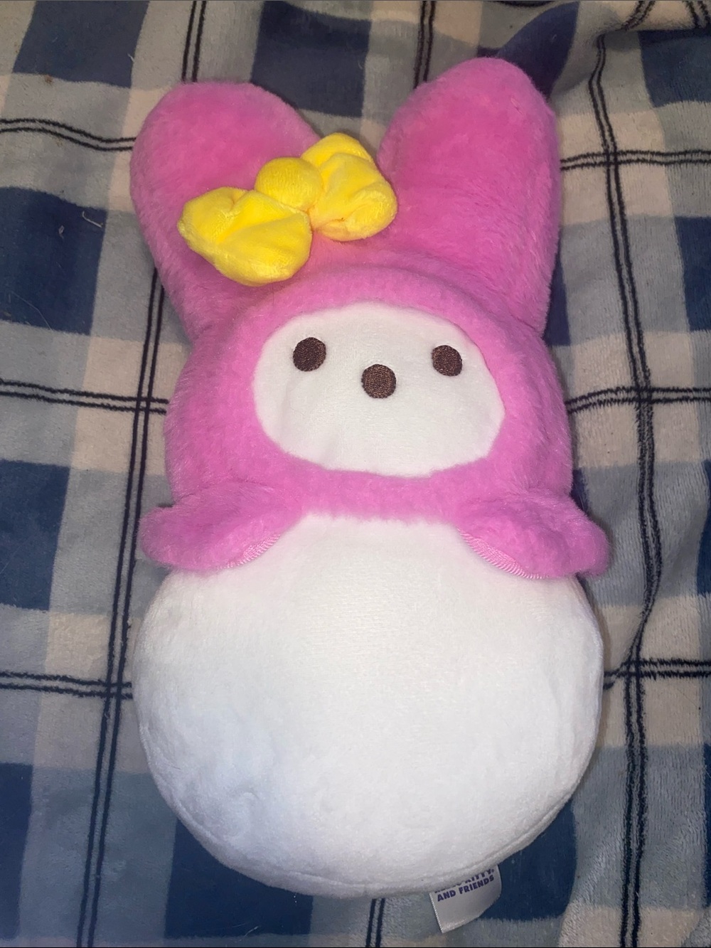 Peeps My Melody Plush Pink Bunny Hooded Stuffed Animal with Yellow Bow Accent